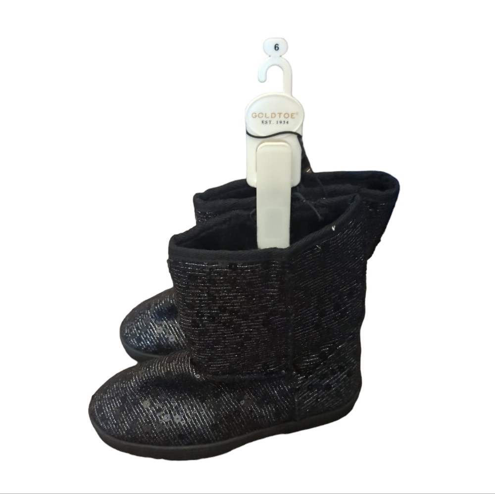 Gold Toe Black Sequin Boots Size 6 Youth New With Tags.